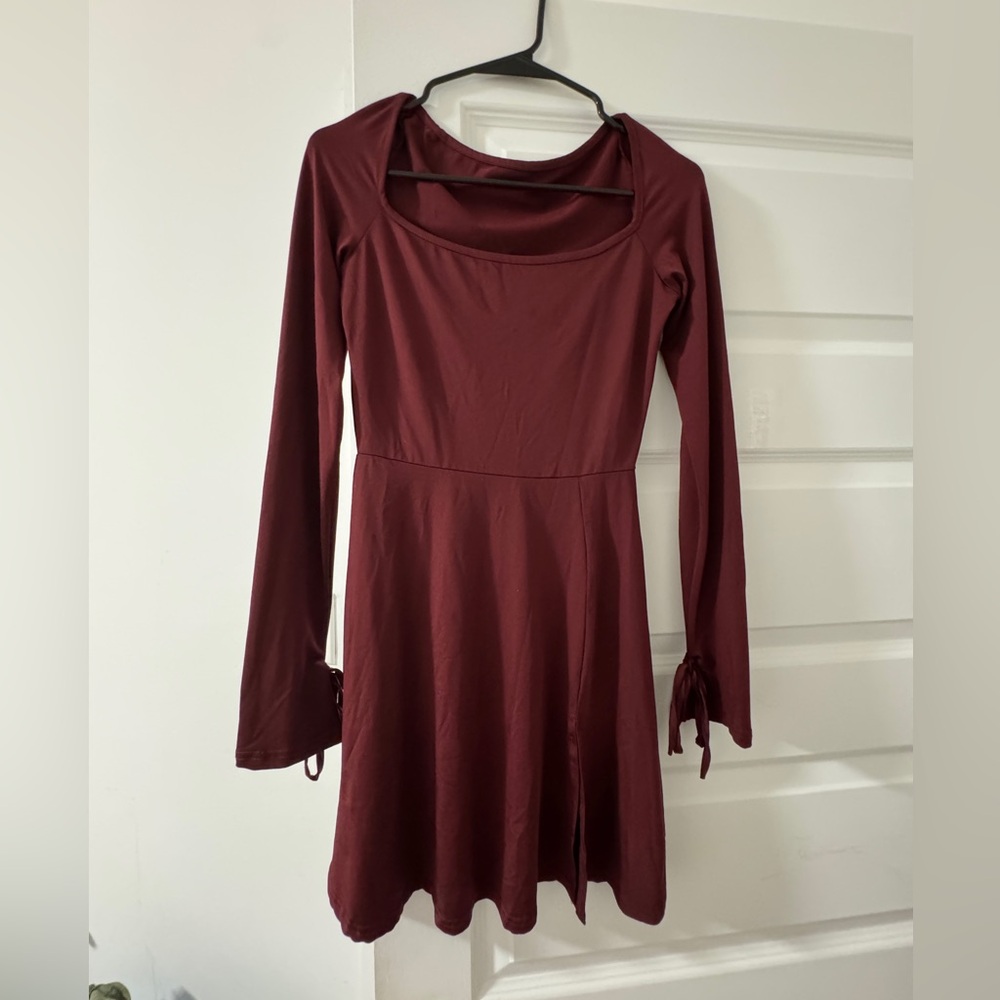 Long Sleeve Maroon Fit & Flare Mini Dress
